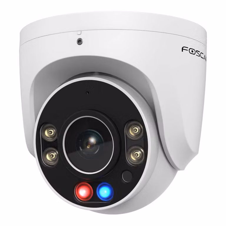 Telecamera di sorveglianza intelligente Foscam W5EP da 5 MP POE con faretti integrati, luci di segnalazione rosso/blu e sirena di allarme