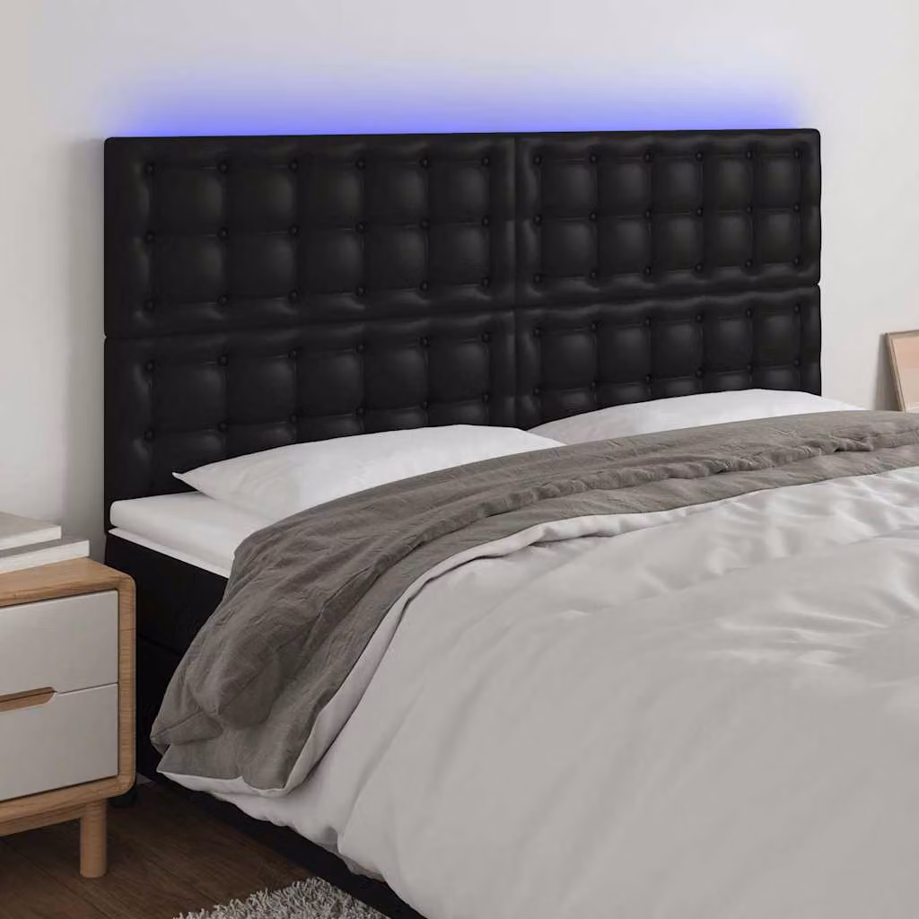 Testiera per letto vidaXL in similpelle nera con illuminazione LED e porta di ricarica USB, L: 200 cm, P: 5 cm, H: 118/128 cm