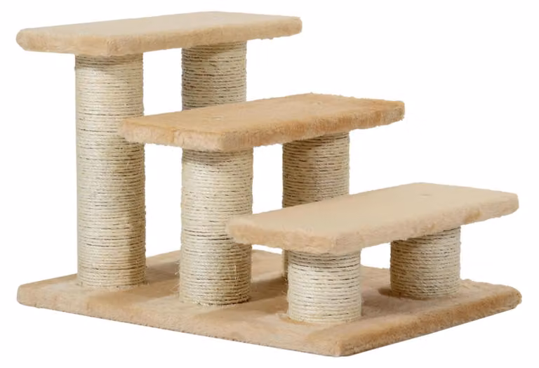 Tiragraffi per gatti - Colonna tiragraffi in legno - 3 livelli - Altezza 34 cm - Robusta torre da arrampicata per gatti
