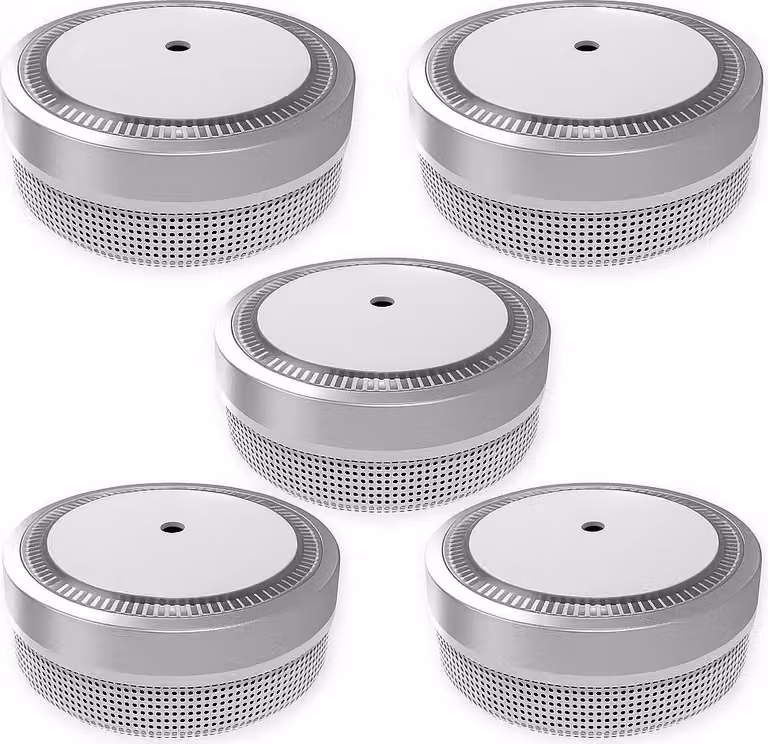 NEMAXX® M1-Mini Rilevatore di Fumo Ø71,6mm Fotoelettrico EN14604 (AFNOR 0333) VdS G216020 85 dB 3V Litio Hush Fino a 10 Anni Argento 5x