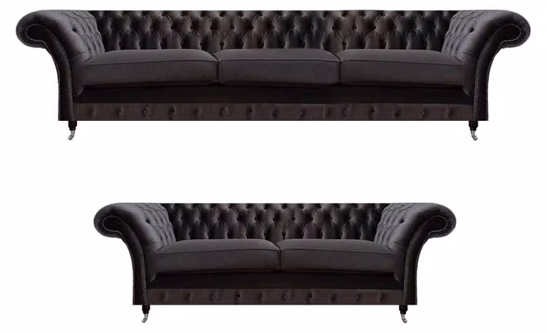Luxuriöse Schwarze Chesterfield Garnitur Designer Textil Dreisitzer 2tlg