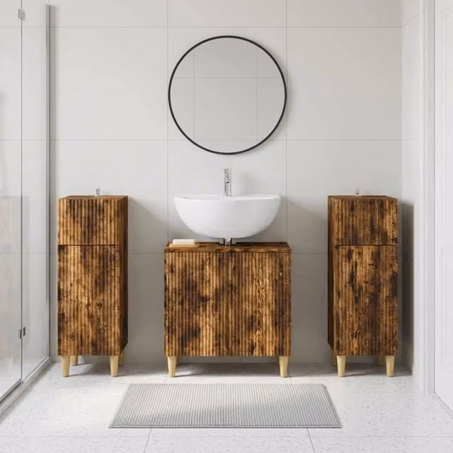 Set di armadietti da bagno in 3 pezzi ARNHEM Rovere Fumo 3418013