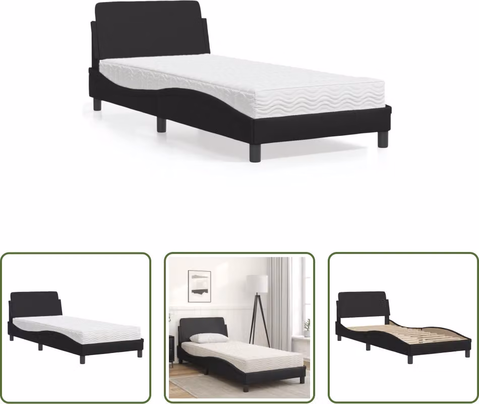The Living Store Letto con materasso nero 90x190 cm in ecopelle
