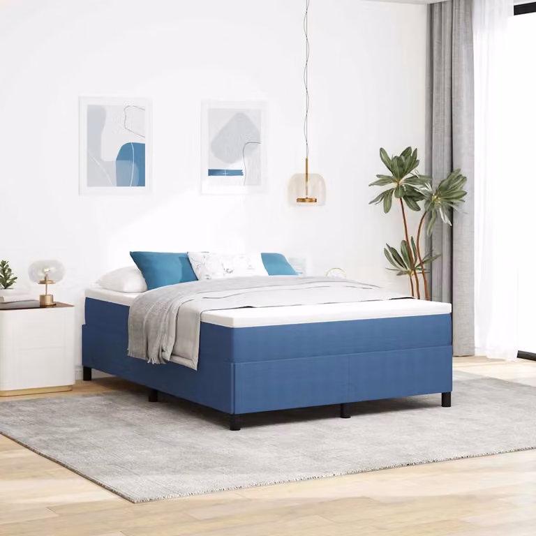 Letto a molle moderno vidaXL in tessuto corduroy blu L 140 x P 200 cm