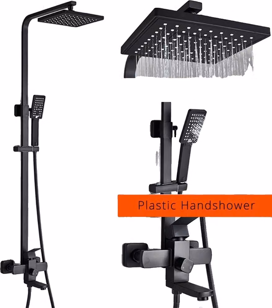 Set di accessori per doccia, soffione da 8 pollici, regolabile in altezza, tappetino nero A