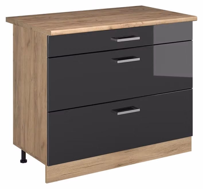 Mobiletto base per cucina Vicco R-Line Antracite lucido/Rovere dorato 100 cm piano di lavoro Rovere dorato, Model 71607