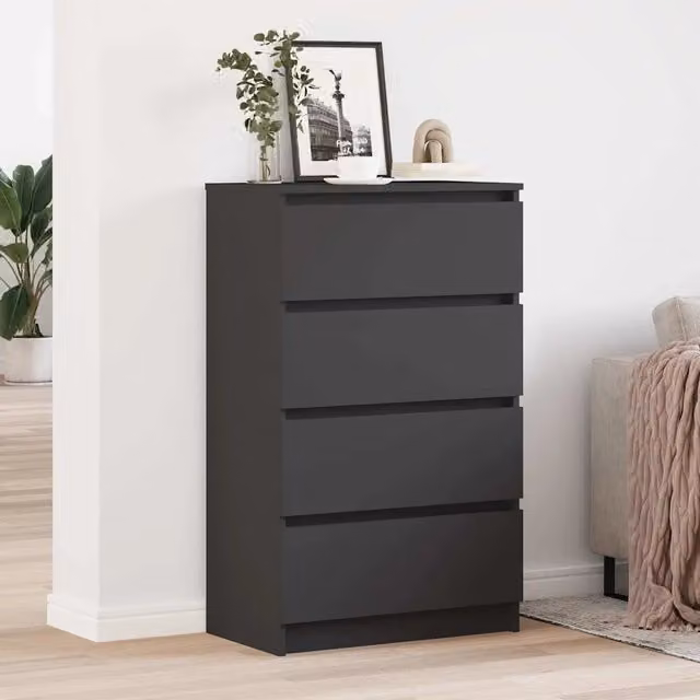 Credenza moderna vidaXL in legno multistrato nera L: 60 cm, P: 35 cm, H: 98,5 cm