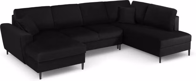 Divano panoramico convertibile Kyoto di Cosmopolitan Design con contenitore, modello a L con 7 posti, rivestimento in velluto nero, L/P/H: 313 x 194 x 88 cm – 1