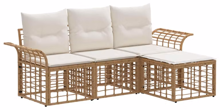 Set di divani da esterno 4 pcs Naturale e Bianco Crema