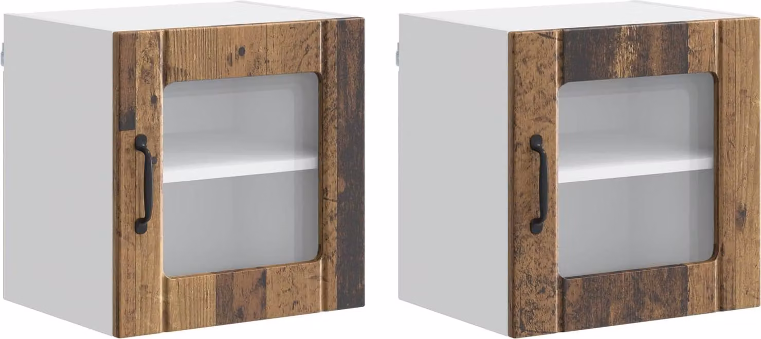 Mobile in vetro da parete LUCCA 2 pcs Legno antico
