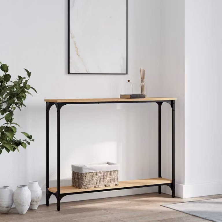 vidaXL Tavolino Consolle in Legno Rovere Sonoma e Metallo, L 100 x P 22,5 x H 75 cm