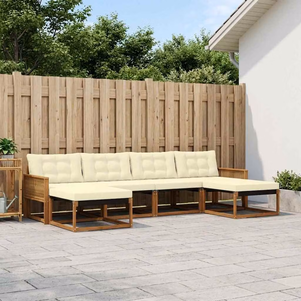 Set di divani da esterno vidaXL 6 pz in legno di acacia con cuscini beige e bianco