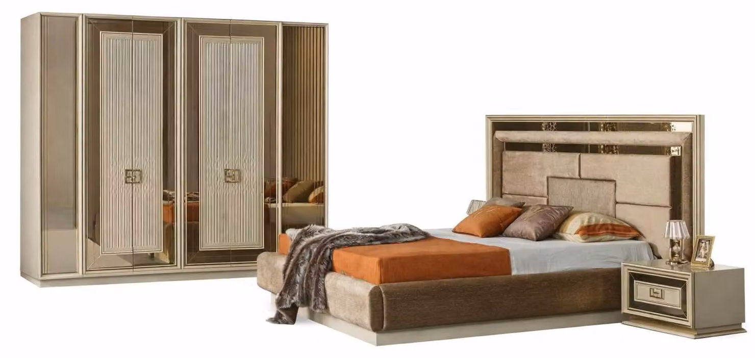 Set da camera da letto letto con comodini e armadio di design