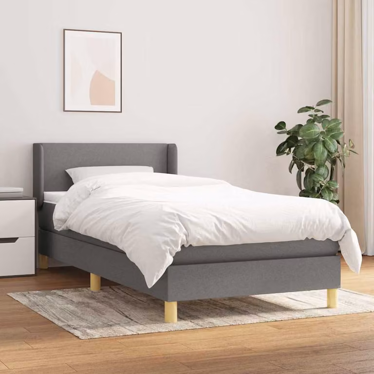 vidaXL Giroletto a Molle Ibrido con Materasso in Tessuto Grigio e Bianco L/P/H: 100 x 200 x 88 cm