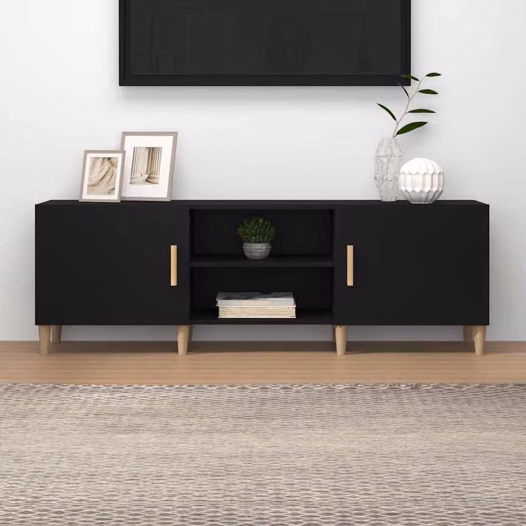 vidaXL Mobile Porta TV Nero in Legno e MDF con scomparti multimediali L: 150 cm, P: 30 cm, H: 50 cm