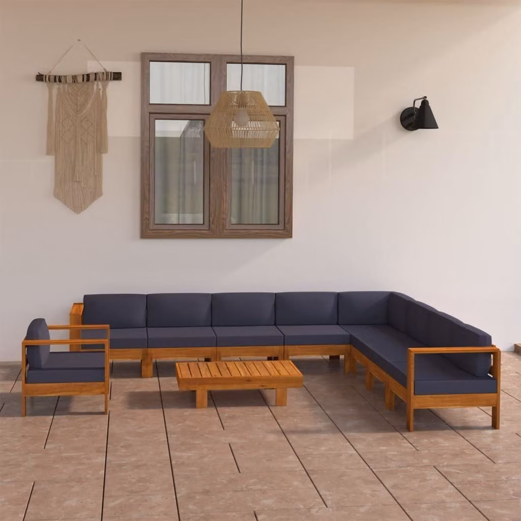 Maison Exclusive - Set da giardino da 10 pezzi con cuscini grigio scuro e struttura in legno di acacia