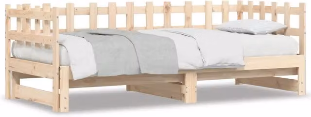 Letto singolo estraibile per adulti in legno massello di pino rustico, L/P/H: 160 x 200 x 68,5 cm
