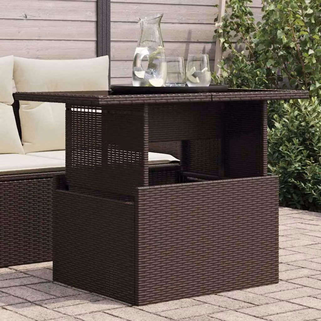 vidaXL Tavolo da Giardino in Polyrattan Marrone con Piano in Vetro L: 100 cm, P: 55 cm, H: 73 cm