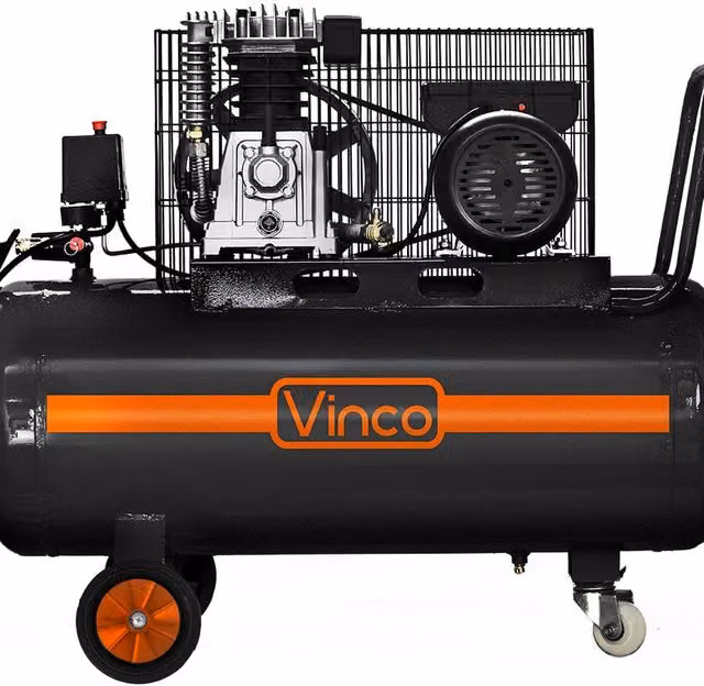 Compressore d'aria Vinco 60604 lubrificato a olio monofase a cinghia, 100 l, nero