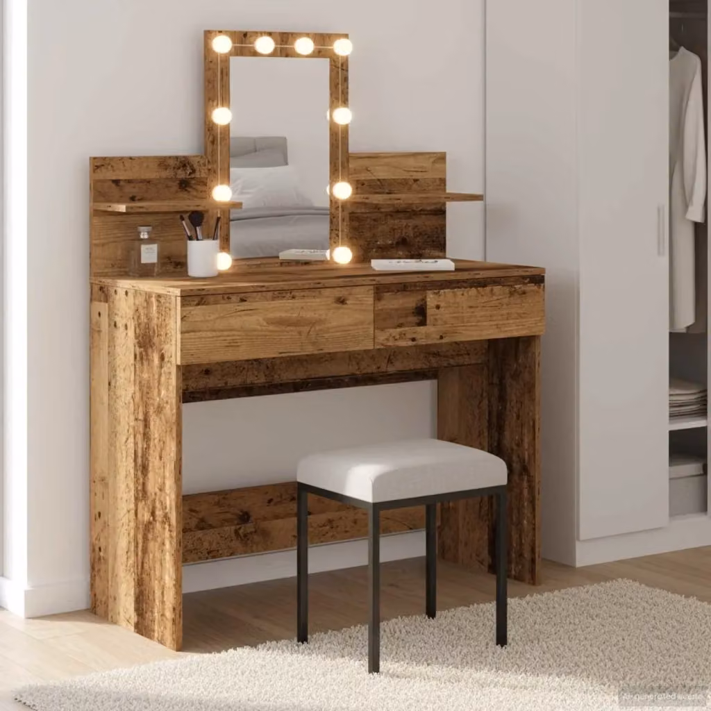 Toeletta con cassetto in legno effetto vecchio marrone L: 100 cm, P: 40 cm, H: 130 cm – 2