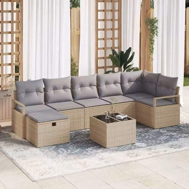 Set di divani 8 pz Beige e Grigio Chiaro polyrattan 3359209