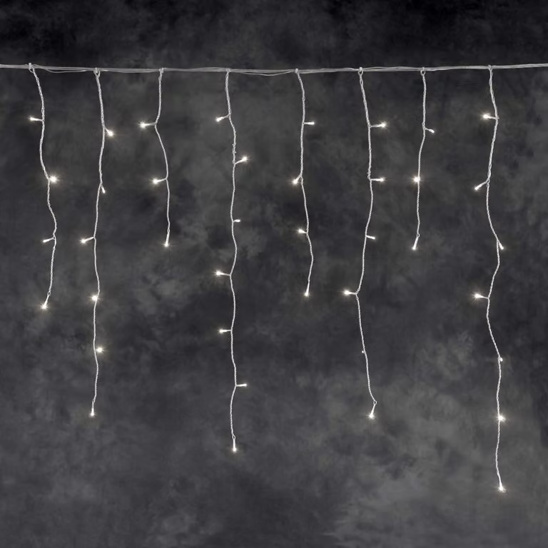 Tenda luminosa a LED effetto "pioggia di ghiaccio", 100 diodi bianchi caldi, grado di protezione IP44, dimensioni 200x100 cm