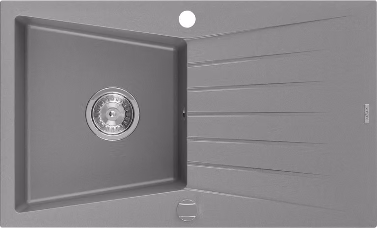 Mexen Cesar lavello in granito a 1 vasca con sgocciolatoio 775 x 470 mm, grigio, sifone cromato - 6514771010-71