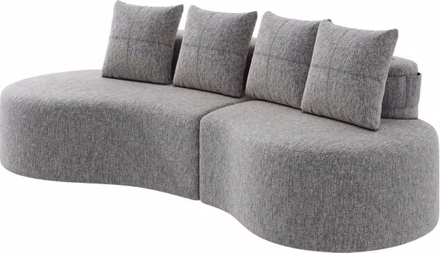 Divano lineare moderno a 4 posti in tessuto grigio con portabicchieri e cuscini inclusi L: 240 cm, P: 63 cm, H: 40,3 cm – 1