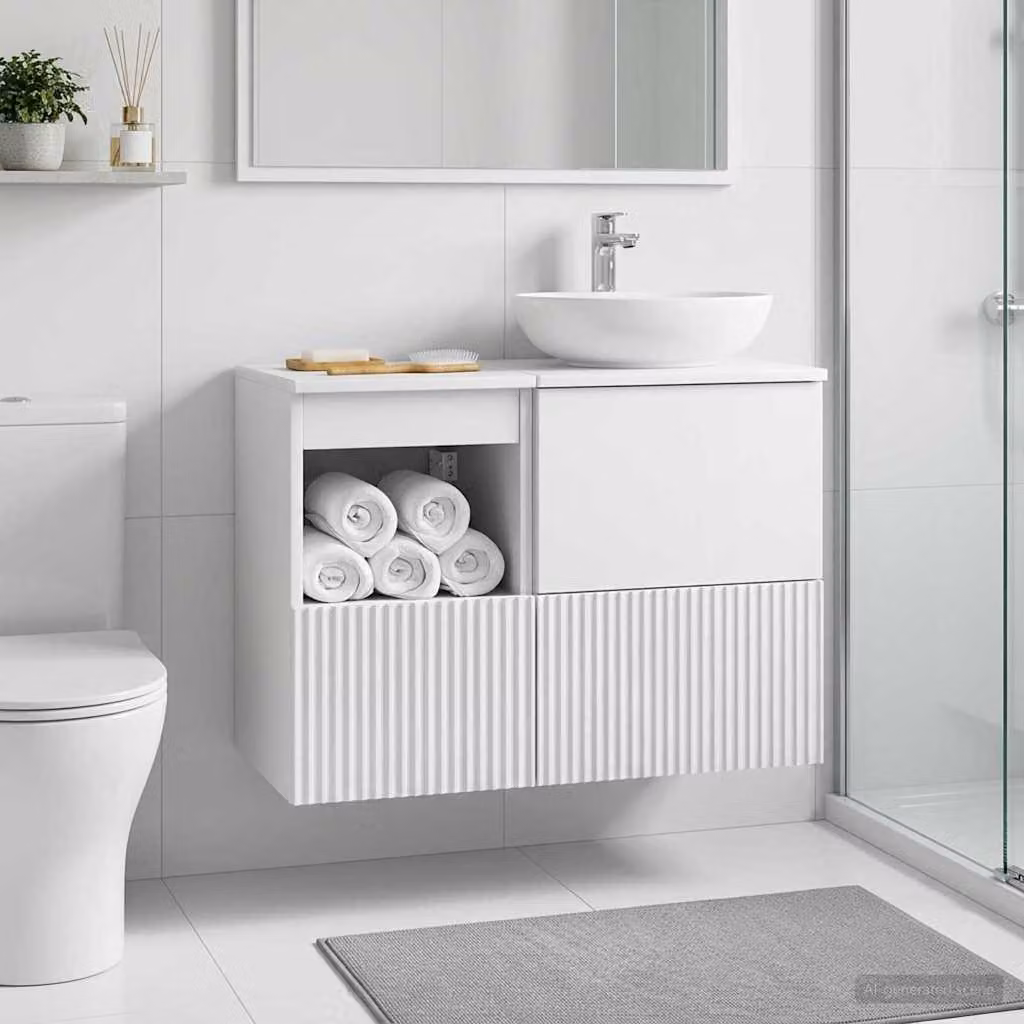 Mobile da bagno vidaXL bianco lucido con ante a battente e ripiani interni L: 30 cm, P: 41 cm, H: 50 cm
