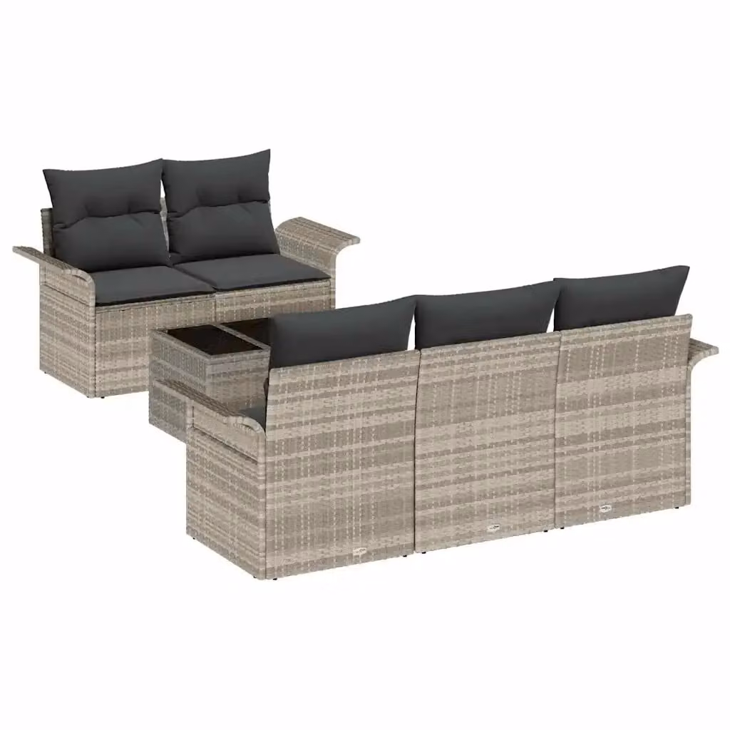 Set di divani da giardino vidaXL 6 pezzi in rattan grigio con cuscini e tavolino da esterno in acciaio verniciato a polvere – 2