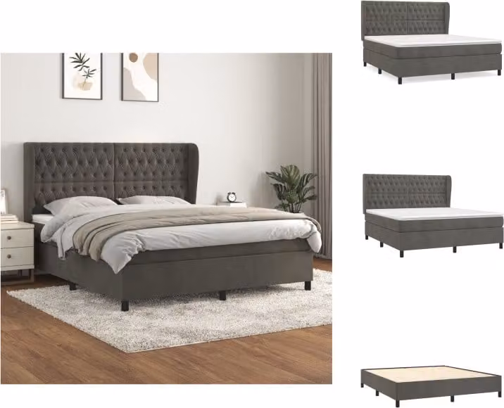 vidaXL Letto a molle con materasso grigio scuro 180x200 cm in velluto - Letti e strutture letto