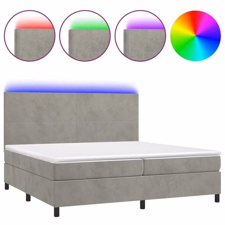 Letto a Molle Materasso e LED Grigio Chiaro 200x200 cm Velluto