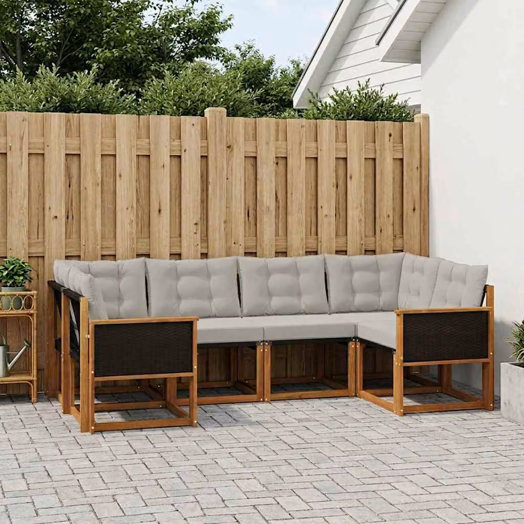 Set di divani da esterno vidaXL 6 pz in legno di acacia con cuscini in tessuto textilene, colore naturale e grigio chiaro