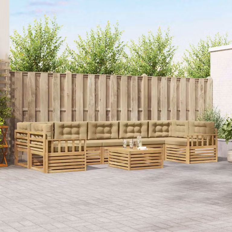vidaXL Set di divani da esterno 8 pz in legno di acacia con cuscini Bianco e Beige