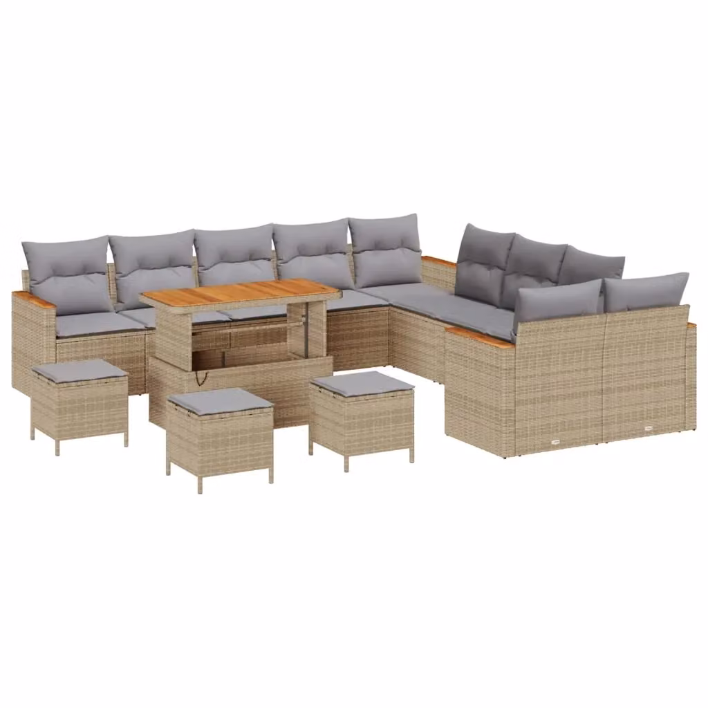Set Divano da Giardino vidaXL in Polyrattan Beige con Cuscini e Tavolino per Esterno – 2