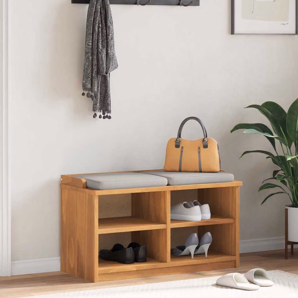 Panca da corridoio con porta scarpe vidaXL SANDNES in legno di pino e acacia, colore marrone e beige, L 87 cm x P 40 cm x H 50 cm