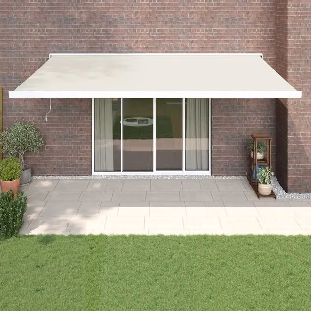 Tenda retrattile vidaXL in alluminio con bracci pieghevoli, colore beige e struttura bianca, L: 5 m x P: 3 m – 1