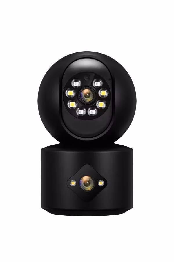 Telecamera a doppio obiettivo, RobiCam, Ultra HD, grandangolare, visione notturna a colori, modello R11, nera