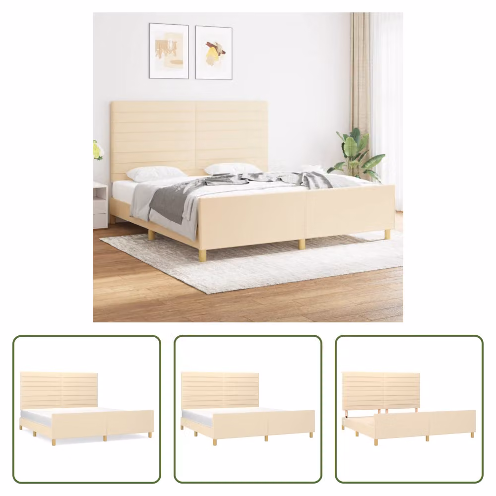 The Living Store Struttura letto con testiera crema 180x200 cm in tessuto