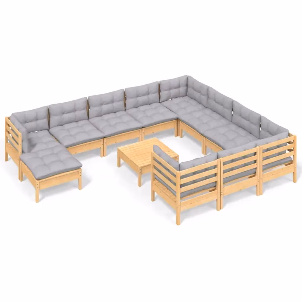 Set di Divani da Giardino Moderno vidaXL in Legno di Pino con Cuscini Grigi e Tavolino da Esterno – 2