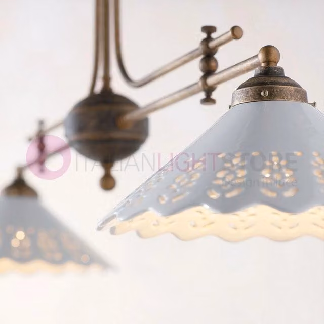 VOLTERRA Lampadario Bilanciere Rustico Ottone e Ceramica