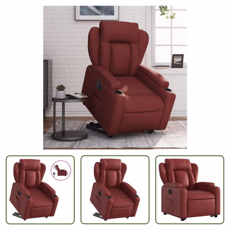 The Living Store Poltrona relax con supporto elettrico in ecopelle rosso vino
