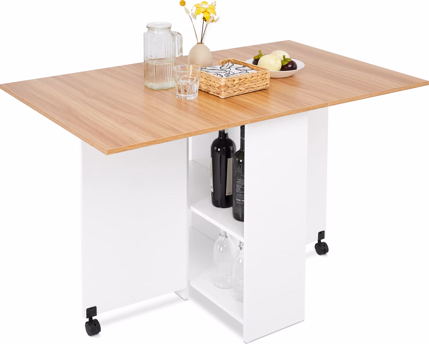 Tavolo da pranzo Mondeer Tavolo da cucina pieghevole con un cassetto e due mensole portaoggetti Tavolo da sala da pranzo Tavolo da caffè con gambe regolabili