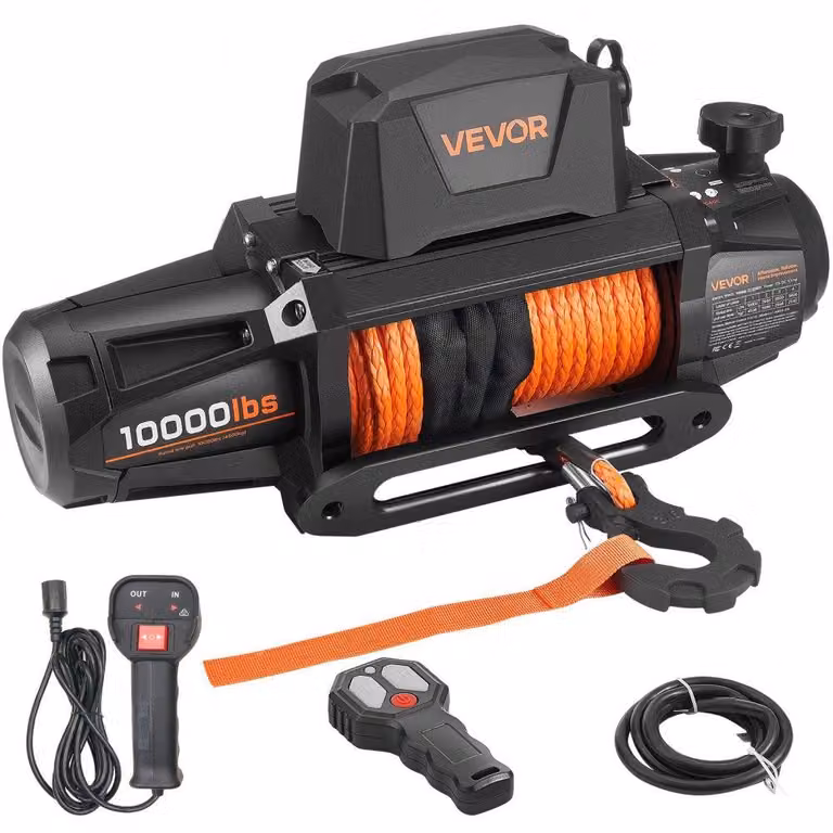 Verricello elettrico da 4500 kg - Motore a 12 V DC - Cavo sintetico da 27,4 metri - Lega di alluminio