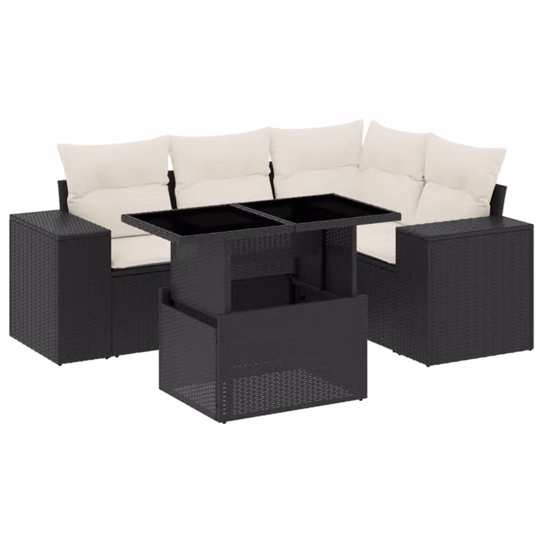 Set Divani da Giardino 5 pz con Cuscini in Polyrattan Nero