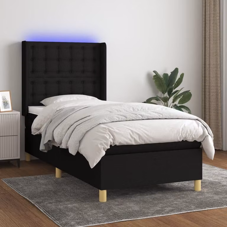 Maison Exclusive - Letto a Molle con Materasso e LED Nero 90x200 cm in Tessuto