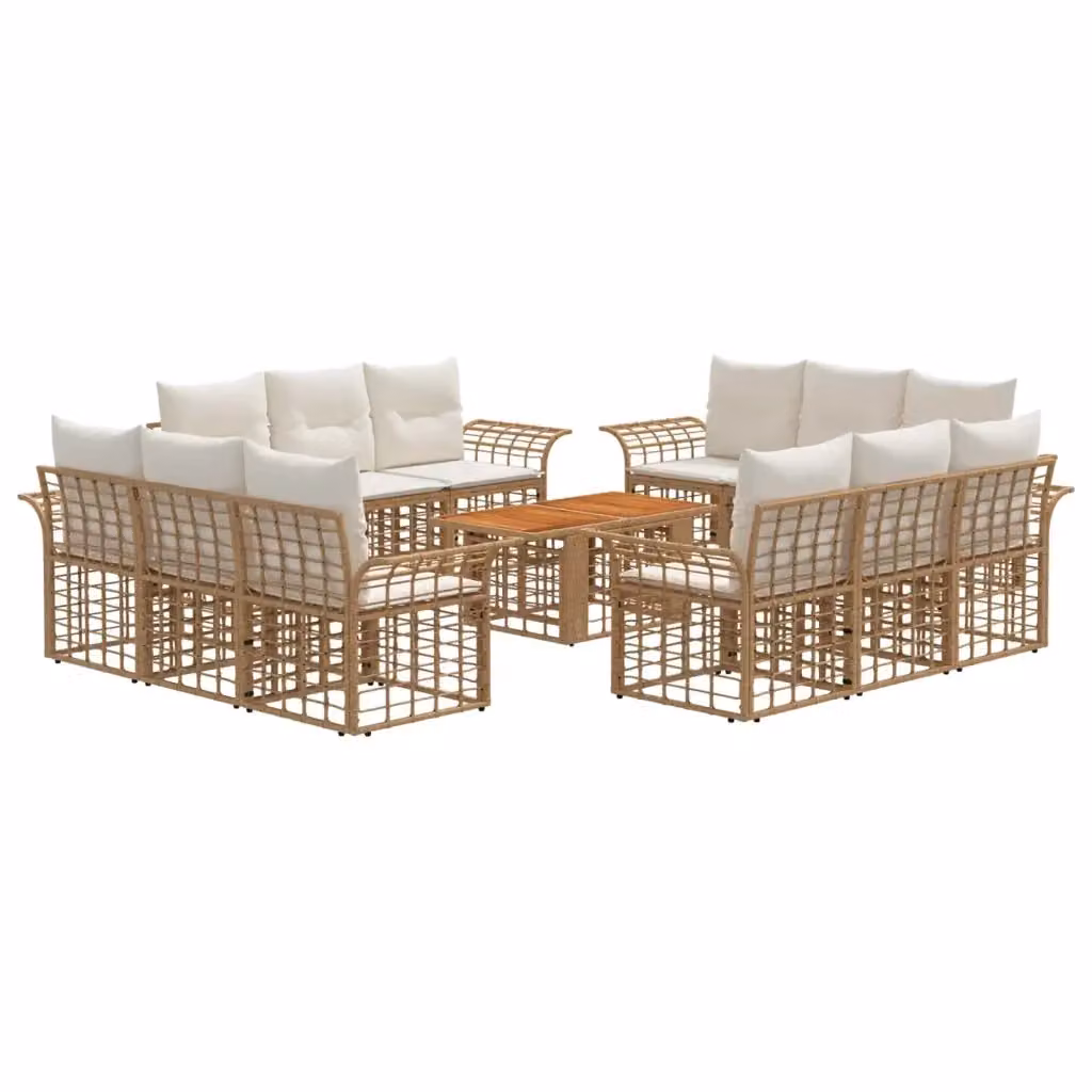 Set Divano da Giardino a Forma di U vidaXL in Polyrattan con Tavolino e Cuscini, Colore Bianco e Beige – 2
