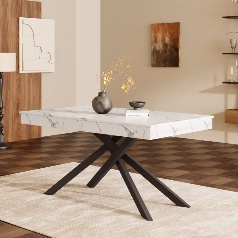 Flieks - Tavolo da pranzo allungabile con piano rinforzato, forma rettangolare, adatto per 6-8 persone, dimensioni 140-180 x 80 x 76 cm, tavolo da cucina, bianco