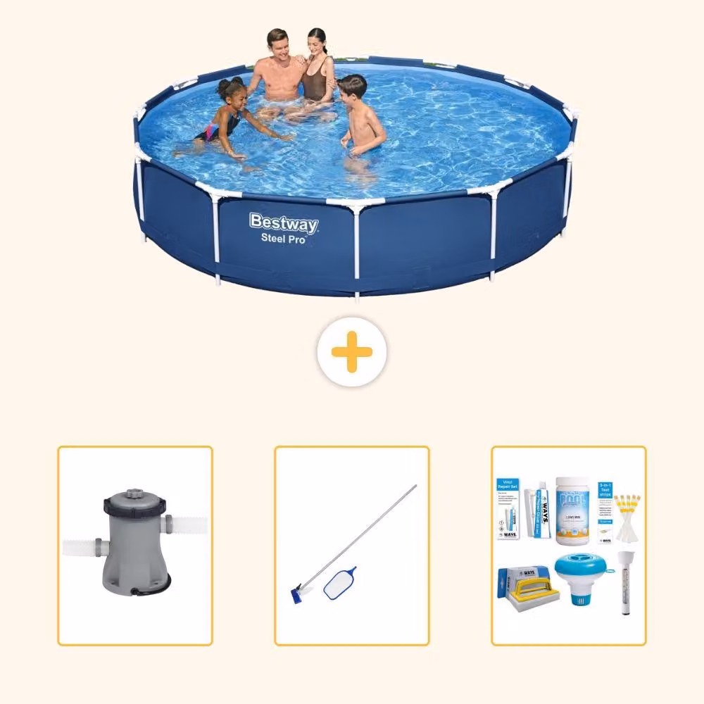 Bestway Steel Pro, piscina in acciaio, forma rotonda - 366x76 cm - composta da 4 parti, modello S22749