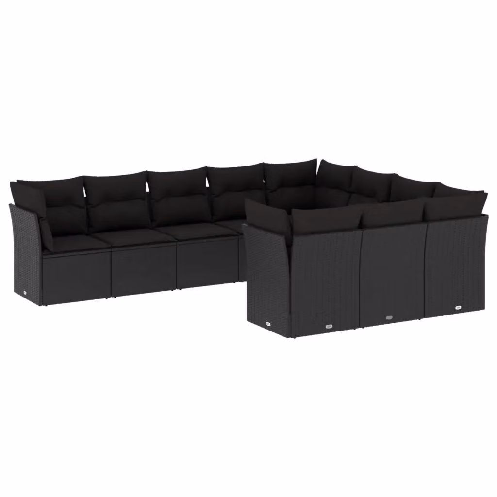 Set di divani da giardino vidaXL in polyrattan nero con cuscini inclusi – 2
